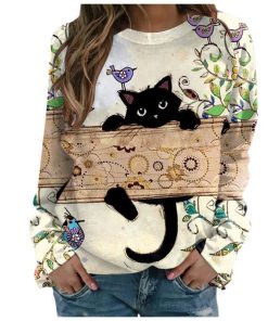 Cat Print Full Sleeve Winter Warm TopsTopsvariantimage2Winter-Cats-Spring-Autumn-Women-Plus-Sizes-Large-Big-Loose-Sexy-Printed-Vintage-T-Shirts-Tops