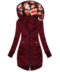 Women’s Floral Hooded Warm JacketTopsvariantimage3Casual-Women-s-Long-Hooded-Jacket-Floral-Print-Coat-Long-sleeved-Drawstring-Hooded-Outwear-Autumn-Winter