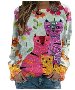 Cat Print Full Sleeve Winter Warm TopsTopsvariantimage3Winter-Cats-Spring-Autumn-Women-Plus-Sizes-Large-Big-Loose-Sexy-Printed-Vintage-T-Shirts-Tops