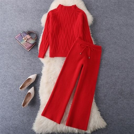 Winter Knitted 2 Piece Warm TracksuitBottomsvariantimage5High-quality-Winter-Knitted-2-Piece-sets-Women-s-Thick-Warm-Casual-Pullover-Sweaters-Wide-leg