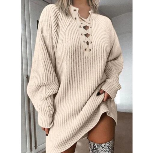 Knitted Mini Sweater DressDresses2021-Autumn-Winter-Sweater-Dress