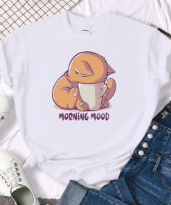 Cute Cat Morning Mood ShirtTopsT-Shirts-Cat-Is-Looking-At-The-C-1
