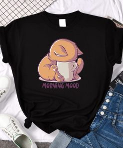 Cute Cat Morning Mood ShirtTopsT-Shirts-Cat-Is-Looking-At-The-C-2