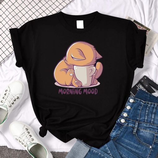 Cute Cat Morning Mood ShirtTopsT-Shirts-Cat-Is-Looking-At-The-C-2