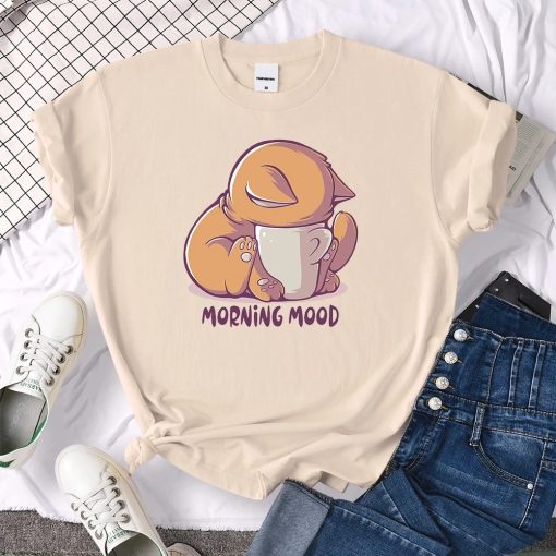 Cute Cat Morning Mood ShirtTopsT-Shirts-Cat-Is-Looking-At-The-C