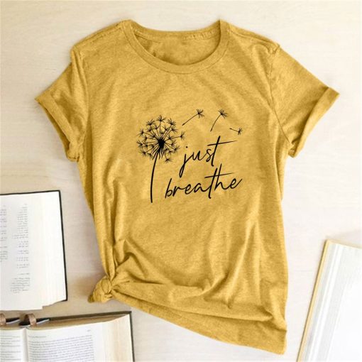 Dandelion Just Breathe Printed T-ShirtTopsmainimage0Dandelion-Just-Breathe-Printed-T-shirts-Women-Summer-Shirts-for-Women-Sleeve-Graphic-Tee-Harajuku-Crew