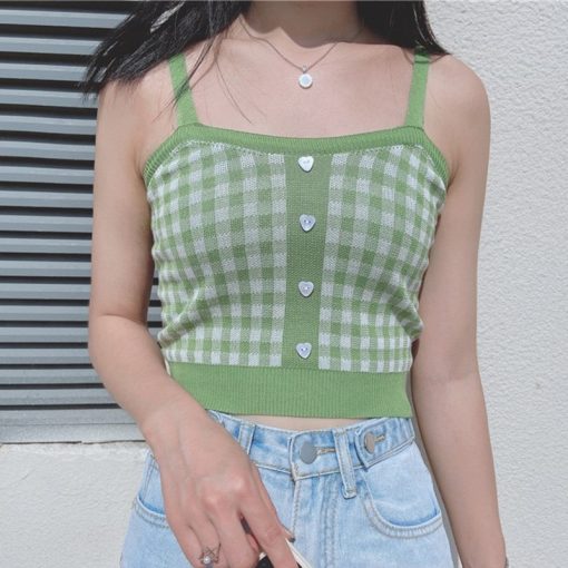 Cute Knitted Tank TopsTopsmainimage1HELIAR-Women-Plaid-Crop-Tops-Buttons-Camis-Knitting-Cute-Tank-Tops-Ladies-Sleeveless-Solid-Crop-Tops