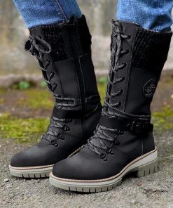 Women’s Warm Lace Up BootsBootsmainimage2Women-s-Winter-Side-pull-Lace-up-Knitted-Mid-tube-Boots-Low-heeled-Round-toe-Boots