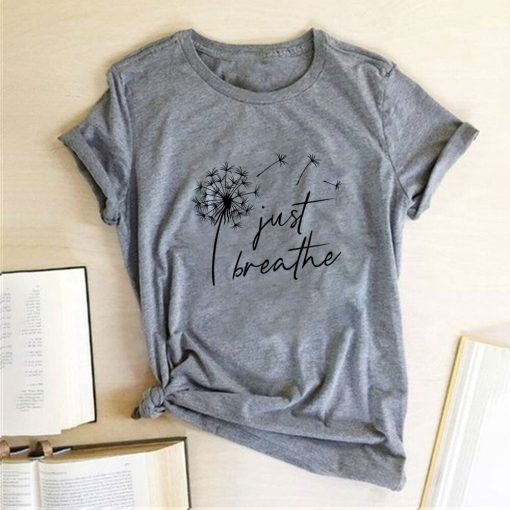 Dandelion Just Breathe Printed T-ShirtTopsmainimage3Dandelion-Just-Breathe-Printed-T-shirts-Women-Summer-Shirts-for-Women-Sleeve-Graphic-Tee-Harajuku-Crew