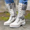 Women’s Warm Lace Up BootsBootsmainimage4Women-s-Winter-Side-pull-Lace-up-Knitted-Mid-tube-Boots-Low-heeled-Round-toe-Boots