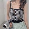 Cute Knitted Tank TopsTopsmainimage5HELIAR-Women-Plaid-Crop-Tops-Buttons-Camis-Knitting-Cute-Tank-Tops-Ladies-Sleeveless-Solid-Crop-Tops