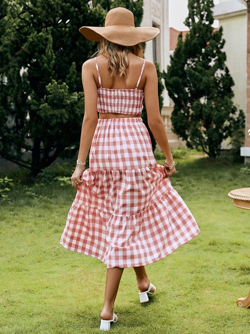 Holiday Two Piece Plaid DressDressesmainimage5Simplee-Holiday-straps-plaid-skirt-set-women-spring-summer-Sexy-keyhole-smock-two-piece-sets-pink