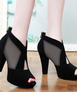 Breathable Pomps Zip Pointed Toe SandalShoesvariantimage02021-Summer-Women-High-Heel-Shoes-Mesh-Breathable-Pomps-Zip-Pointed-Toe-Thick-Heels-Fashion-Female