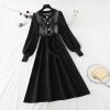 Women’s Patchwork Knitted DressDressesvariantimage0Autumn-Winter-Women-Patchwork-Knitted-Dress-O-Neck-Long-Sleeve-A-line-Dress-Single-breasted-Sweater