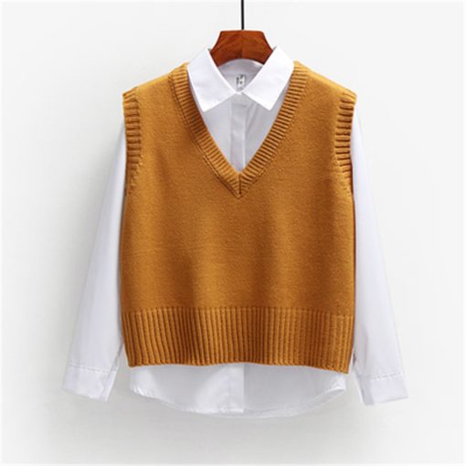 Women’s Short Loose Knitted SweaterTopsvariantimage2Women-Sweater-Vest-Spring-2021-Autumn-Women-Short-Loose-Knitted-Sweater-Sleeveless-Ladies-V-Neck-Pullover