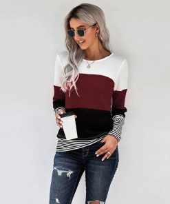 Stitching Color Long Sleeve ShirtTopsAutumn-And-Winters-Woman-Knitted