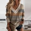 V Neck Casual Shift SweaterTopsWomen-Elegant-Patchwork-Print-Kn