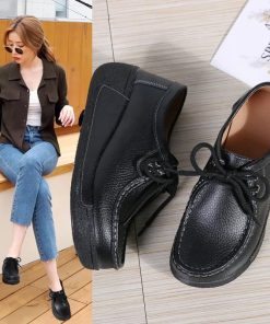 Leather Lace-up SneakerShoesWomen-Flats-Comfortable-Loafers66
