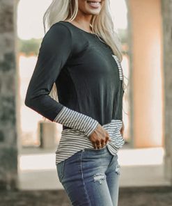 Women’s Casual Full Sleeve ShirtTopsmainimage1Fashion-Striped-Sequins-Blouse-Patchwork-Casual-Winter-Ladies-Loose-Bottom-Tops-Female-Women-Long-Sleeve-Shirt