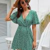 Floral Print Mini DressDressesmainimage1Sweet-Floral-Dress-Boho-Summer-Dresses-For-Women-Casual-V-neck-Ruffle-Short-Sleeve-Green-Red