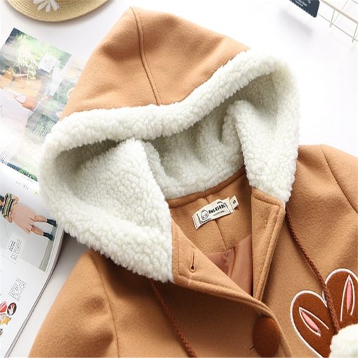 Women’s Woolen Cute Hooded CoatTopsmainimage2Japanese-Soft-Sister-Cute-Radish-Embroidered-Women-Woolen-Hooded-Coat-2020-Winter-Casual-Bow-Sweet-Cute