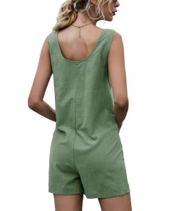 Solid Color Soft Jumpsuit-RomperDressesmainimage2Women-Summer-Solid-Color-Playsuits-Jumpsuits-U-Neck-Sleeveless-Siamese-Trousers-with-Pockets-Buttons-Rompers-Playsuit
