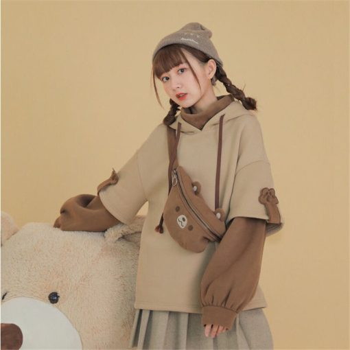 Cute Korean Girl Loose SweatshirtTopsmainimage4Merry-Pretty-harajuku-bear-hooded-sweatshirt-women-korean-kawaii-long-sleeve-oversized-hoodies-sweet-warm-winter