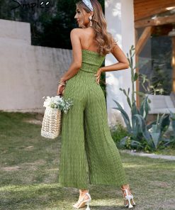 Sexy Strapless Green JumpsuitDressesmainimage5Simplee-Sexy-strapless-green-tube-jumpsuit-summer-women-Holiday-stripes-lace-up-wide-leg-jumpsuits-High