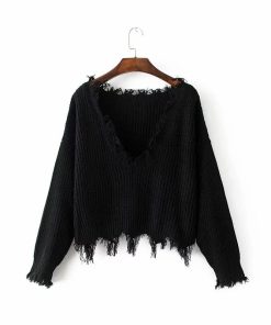 Loose Ripped V Neck Sweater Crop TopTopsvariantimage0Colysmo-Cozy-Tassel-Sweater-Women-Jumper-V-Neck-Slouchy-Oversized-Sweater-Tops-Ripped-Sweater-Women-Knitted