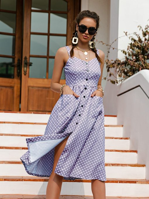 New Fashion Casual Polka Dot DressDressesvariantimage0Simplee-Casual-Polka-Dot-Dress-Sleeveless-Holiday-style-high-waist-buttoned-women-s-Dress-Fashion-Mid
