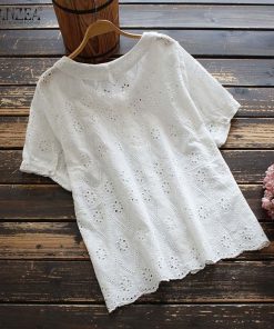 Women’s Lace Embroidery BlouseTopsvariantimage1Fashion-Women-Embroidery-Blouses-ZANZEA-2021-Lace-Tops-Short-Sleeve-Blusas-Female-Casual-Button-O-Neck
