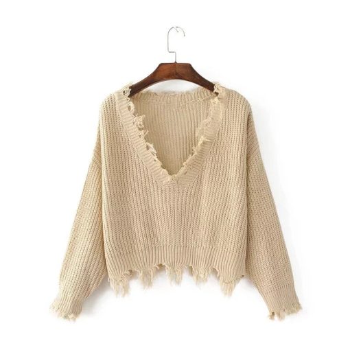 Loose Ripped V Neck Sweater Crop TopTopsvariantimage2Colysmo-Cozy-Tassel-Sweater-Women-Jumper-V-Neck-Slouchy-Oversized-Sweater-Tops-Ripped-Sweater-Women-Knitted