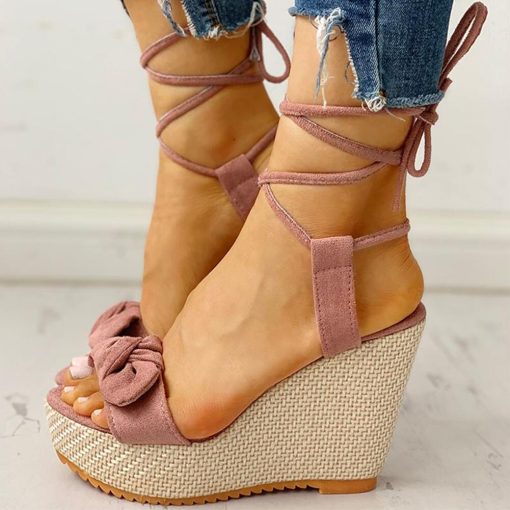Sweet Bow Lace Up Ankle Wrap High Heel SandalShoesvariantimage2Karinluna-New-Wholesale-Wedges-Shoes-High-Heels-Casual-Platform-Fashion-Sweet-Bow-Summer-ankle-wrap-Women