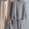 2 Pieces Women Tracksuit Turtleneck Sweater + Carrot Jogging Pant – Grey2021-2-Pieces-Set-Women-Knitted