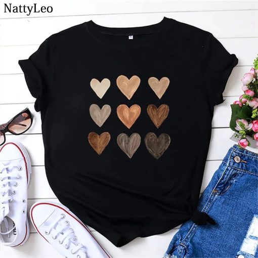 Women’s Heart Print Cotton Shirts-TeesTops2022-Summer-T-Shirt-100-Cotton-W-1
