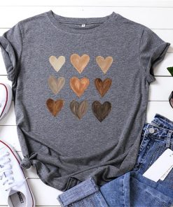 Women’s Heart Print Cotton Shirts-TeesTops2022-Summer-T-Shirt-100-Cotton-W