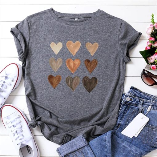 Women’s Heart Print Cotton Shirts-TeesTops2022-Summer-T-Shirt-100-Cotton-W