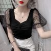 Korean Style Lace Patchwork ShirtsTops2022-Summer-Womenb-New-Korean-Sty