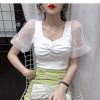 Korean Style Lace Patchwork ShirtsTops2022-Summer-Womenww-New-Korean-Sty