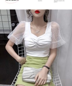Korean Style Lace Patchwork ShirtsTops2022-Summer-Womenww-New-Korean-Sty