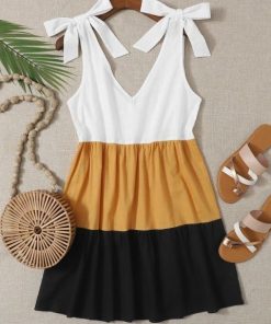Casual Mini Summer DressDressesDropship-Color-Block-Patchwork-C