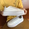 Women’s Thick Sole Leather SneakerShoesHigh-Quality-Lace-Up-White-Train