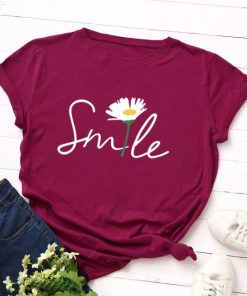 Daisy Smile Printed Tees-ShirtTopsNew-Daisy-Smile-Print-ed-Summer-T