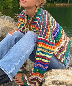 Women’s Knitted Multi-Color SweaterTopsWomen-Knit-Sweaf