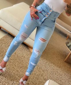 Ripped Skinny Denim JeansBottomsmainimage02021-New-Streetwear-Womens-Clothing-High-Waist-Button-Ripped-Tight-Jeans-Fashion-Casual-Bodycon-Trousers-Skinny
