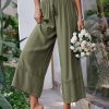 High Waist Wide Leg PantBottomsmainimage0Simplee-Army-green-lace-up-elastic-high-waist-women-wide-leg-pants-Casual-hollow-out-long