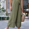 High Waist Wide Leg PantBottomsmainimage1Simplee-Army-green-lace-up-elastic-high-waist-women-wide-leg-pants-Casual-hollow-out-long