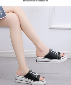 Women’s Canvas Wedge SlippersSandalsmainimage22021-New-Women-Slippers-Sneakers-Open-Toe-5cm-Wedges-Heels-Slides-Comfort-Platform-Big-Size-40