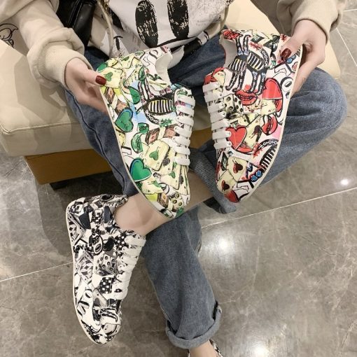 Women’s Painted Trendy SneakersFlatsmainimage22022Spring-New-Arrivals-Women-s-Shoes-Trendy-Sneakers-Casual-Graffiti-Canvas-Thick-Sole-Casual-Shoes-Painted