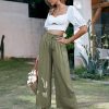 High Waist Wide Leg PantBottomsmainimage2Simplee-Army-green-lace-up-elastic-high-waist-women-wide-leg-pants-Casual-hollow-out-long